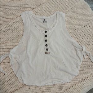 Free People Movement White Sleeveless Tank Top with Button Detail